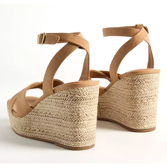 Torrid Espadrille Wedge Sandals Size 8.5 WW Open Toe Tan Ankle Strap 4” Heel NWT - Picture 6 of 7